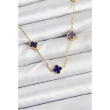Luord Ticaret 316L Çelik Zincir Gold Renk Lacivert Baby Boy Yonca Kadın Kolye