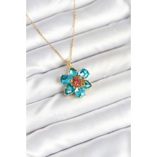 Luord Ticaret 316L Çelik Zincirli Mavi Çiçek Model Kadın Kolye