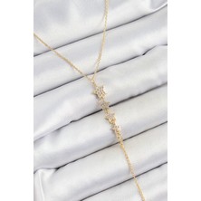 Luord Ticaret Pirinç Zirkon Taşlı Sıralı Yıldız Figürlü Y Model Gold Renk Kadın Kolye