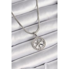 Luord Ticaret 316L Çelik Gümüş Renk İtalyan Zincir Zirkon Taşlı Kutup Yıldız Model Kadın Kolye