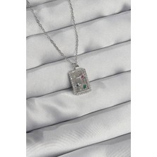 Luord Ticaret 316L Çelik Zincir Gümüş Renk Renkli Zirkon Taşlı Vintage Kolye