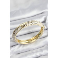 Luord Ticaret Mineli Pirinç Zirkon Taşlı Bej Desen Motifli Gold Kadın Kelepçe