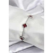 Luord Ticaret 316L Çelik Gümüş Renk Bordo Baby Boy Yonca Kadın Bileklik