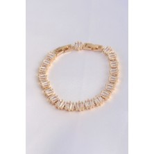 Luord Ticaret Vip Seri Pirinç Zirkon Taşlı Gold Renk Kare Su Yolu Model Bileklik