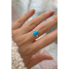 Erer Gümüş Gümüş 10X8 mm Firuze Taşlı Yüzük