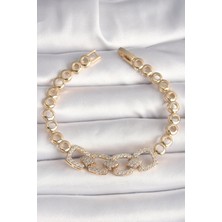 Luord Ticaret Pirinç Gold Renk Zirkon Taşlı Daire Zincir Model Kadın Bileklik