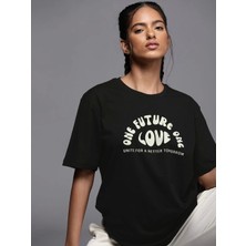 Pusula Sepeti Baskılı Oversize T-Shirt - Siyah