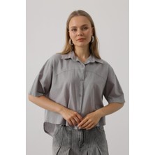 Pusula Sepeti Yarım Kol Gömlek - Gri