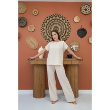 Pusula Sepeti Bej T-Shirt ve Pantolon Takım