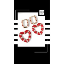 Studio Fashion 1988 Kadın Kırmızı Kararmaz Kuyumcu İşçilik Gold Mineli Zirkon Vip Çelik Premium Rodyum Kaplama Şık Küpe