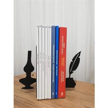 AyrStore Dekoratif Divit ve Gaz Lambası Desenli Metal Kitap Tutucu 2'li Paket