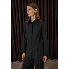 HE-QA Yırtmaç Detaylı Gömlek Siyah