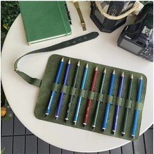 AyrStore Helsinki - Hakiki Deri Natürel Geniş Tasarım Rulo Kalemlik (Yeşil)