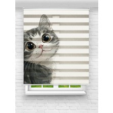 MAS Sevimli Kedi Desenli Dijital Baskılı Zebra Stor Perde