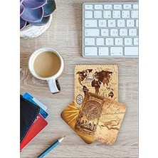 AyrStore Dünya Haritası Temalı Ahşap Bardak Altlığı Ahşap Baskılı Altlık 6'lı Set (9 X9CM)