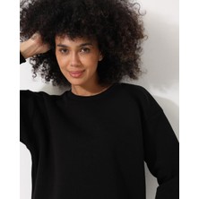 Amida Kadın Siyah Bisiklet Yaka Basic Sweatshirt - 2533