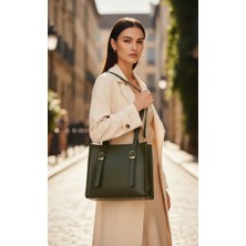 Yeşil Renk Iki Tokalı Büyük Boy Kadın Çanta