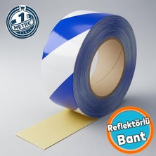 Nzb Reflektörlü Bant 5cm x 1m Mavi Beyaz Gece Görünürlüğü Artıran Güçlü Yapışkanlı Güvenlik Uyarı Şeridi
