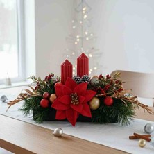Luniva Home Dekoratif 2 Li Kırmızı Mumlu, Tabaklı Yılbaşı Dekorasyon  Aranjmanı