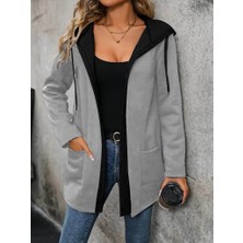 Aisha Elbise Kadın Uzun Kollu Kapşonlu Çift Renkli Şardonlu Iki Iplik Ceket