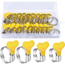 Storemax Paslanmaz Çelik Hortum Kelepçesi, 10 Adet 16-25 mm ve 10 Adet 19-29 mm Anahtar Tipi Ayarlanabilir Hortum Kelepçesi, Sarı Plastik Saplı Paslanmaz Çelik Sonsuz Dişli Kelepçesi