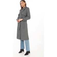 Aisha Elbise Uzun Kaşe Kaban – Balık Sırtı Dokuma Kaşmir Kumaş, Kruvaze Yaka, Kuşaklı Cepli Model, Oversize Rahat Kalıp - Boyalı Gri