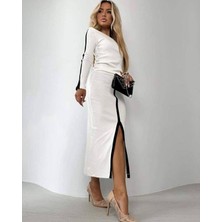 Nidam Butik Kadın Uzun Kollu Bisiklet Yaka Kaşkorse Bluz ve Yırtmaçlı Etek Ikili Takım