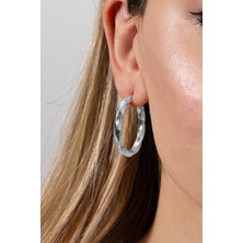Söğütlü Silver 925 Ayar Gümüş Küpe Rodyumlu 33 mm Burgu Oval Şekilli Şarnel Halka Küpe SGTL13152RODAJ