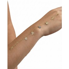 Söğütlü Silver 925 Ayar Gümüş Bileklik Altın Yaldızlı Zirkon Taşlı Nazar Boncuklu Şans Bilekliği SGTL13172GOLD