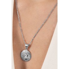 Söğütlü Silver 925 Ayar Gümüş Kolye Rodyumlu Figaro Zincirli Antik Para Madalyon Kolye  SGTL13135RODAJ