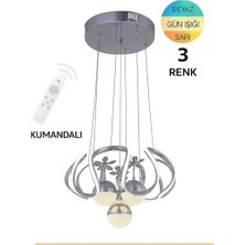 Storemax Modern 3 Renkli Toplu LED Salon Avizesi – Gri Renk, E27 Uyumlu, Kumandalı, Ayarlanabilir Yükseklik, 45X60CM