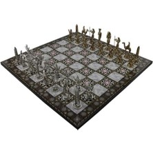 Storemax Metal Mısır Satranç Takımı Parlak ve Katlanır Sedef Desenli Mdf Ahşap Satranç Tahtası (43X43 Cm.)