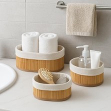 Storemax 3’lü Bambu Sepet Seti – Pamuklu Astarı Çıkarılabilir, Çok Amaçlı Düzenleyici ve Dekoratif Saklama Sepeti, Mutfak, Banyo ve Salon Kullanımı