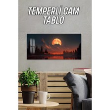 KutuTR 3D Görünümlü 2d Baskı Temperli Cam Tablo – Ay ve Dağ Manzarası Uv Baskı 60X30 Cm- TVD079
