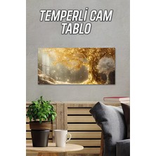 KutuTR 3D Görünümlü 2d Baskı Temperli Cam Tablo – Altın Işıklı Ağaç Teması Uv Baskı 60X30 Cm- TVD074