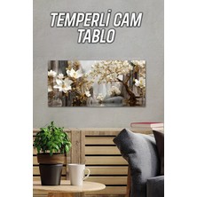 KutuTR 3D Görünümlü 2d Baskı Temperli Cam Tablo – Beyaz Çiçek ve Kayalık Uv Baskı 60X30 Cm- TVD073