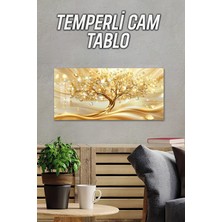 KutuTR 3D Görünümlü 2d Baskı Temperli Cam Tablo – Altın Ağaç Deseni Uv Baskı 60X30 Cm- TVD076