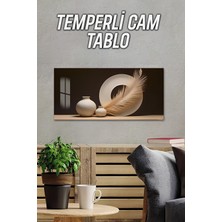 KutuTR 3D Görünümlü Temperli Cam Tablo –minimal Seramik Vazo ve Tüy Kompozisyonu Uv Baskı 60X30 cm - TVD011