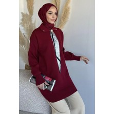 Julude Gülseli Polo Yaka Fular Aksesuarlı Tesettür Triko Tunik P-00019399
