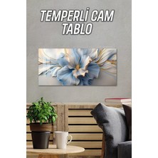 KutuTR 3D Görünümlü 2d Baskı Temperli Cam Tablo – Mavi Çiçek Desenli Uv Baskı 60X30 cm TVD085