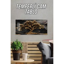 KutuTR 3D Görünümlü 2d Baskı Temperli Cam Tablo – Altın Ağaç Manzara Deseni Uv Baskı 60X30 Cm- TVD071