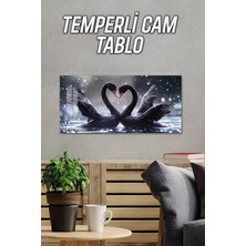 KutuTR 3D Görünümlü Temperli Cam Tablo – Siyah Kuğular Uv Baskı 60×30 Cm- TVD040