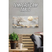 KutuTR 3D Görünümlü Temperli Cam Tablo – Beyaz Çiçekli Manzara Deseni Uv Baskı 60 x 30 cm - TVD026