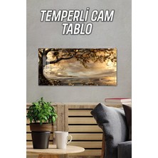 KutuTR 3D Görünümlü 2d Baskı Temperli Cam Tablo – Işıltılı Ağaç ve Manzara Deseni Uv Baskı 60X30 Cm- TVD069