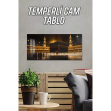 KutuTR 3D Görünümlü Temperli Cam Tablo – Kâbe Gece Işıltısı Manzarası Uv Baskı 60X30 cm - TVD037