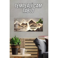 KutuTR 3D Görünümlü Yatay Temperli Cam Tablo – Ay Işığı ve Şelale Manzarası Uv Baskı 60X30 cm - TVD007