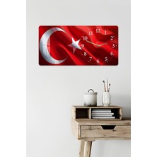 KutuTR 3D Görünümlü 2d Uv Baskı Yatay Temperli Cam Saat Tablo – Türk Bayrağı Teması – 60X30 cm - YSG026