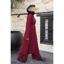 Ande Tesettür Omuz Tuturmalı Triko Tunik - Bordo