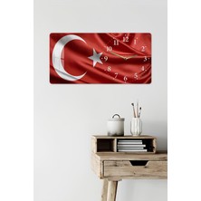 KutuTR 3D Görünümlü 2d Uv Baskı Temperli Cam Saat Tablo – Türk Bayrağı Desenli – 60X30 CM-YSG027