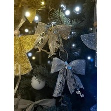 Storemax Yılbaşı Süsü, Melek Figürlü Yılbaşı Ağacı Süs, Fiyonk Süs, Simli Kumaş, 4'lü Set, Altın ve Gümüş Renk Melek Set